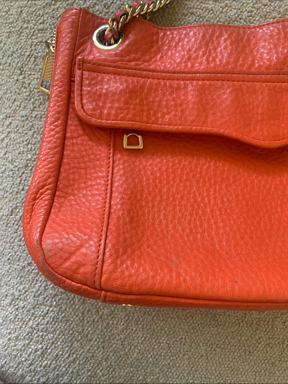 Rebecca Minkoff Coral-Red Pebbled Leather Chain Shoulder Bag - Picture 3 of 4